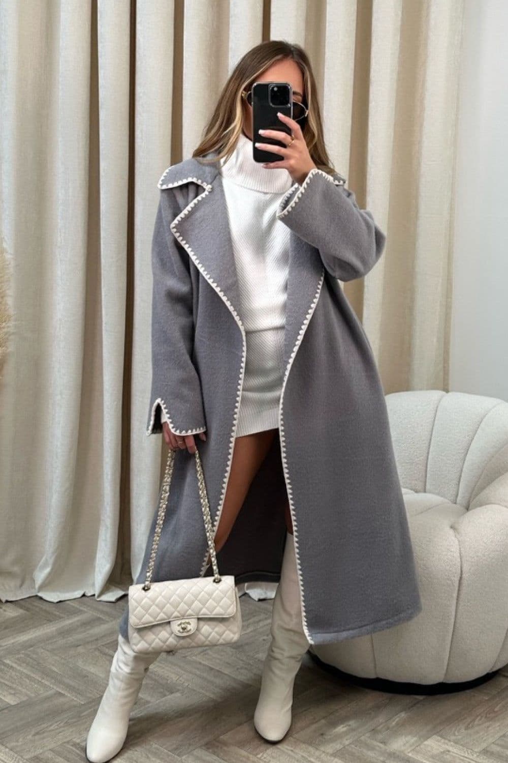 image-2023 European and American winter new style double-sided simple thickened and lengthened hand-crocheted double-sided woolen coat for women