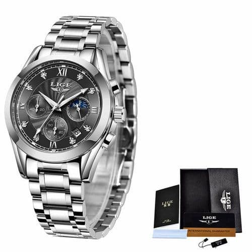 image-Men's Business Waterproof Watch With Stainless Steel Strap