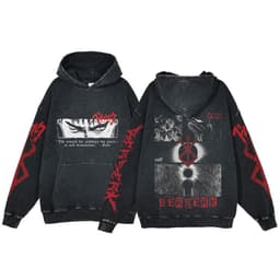 image-Anime Berserk Hoodie Men's Clothing Black Vintage Print Cot