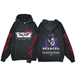 image-Anime Berserk Hoodie Men's Clothing Black Vintage Print Cot