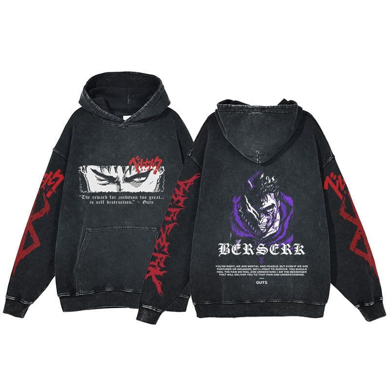 image-Anime Berserk Hoodie Men's Clothing Black Vintage Print Cot