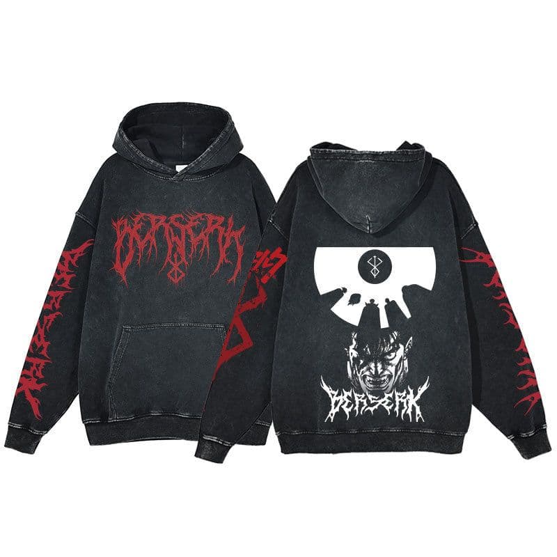 image-Anime Berserk Hoodie Men's Clothing Black Vintage Print Cot