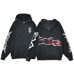 image-Anime Berserk Hoodie Men's Clothing Black Vintage Print Cot