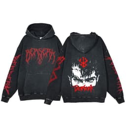 image-Anime Berserk Hoodie Men's Clothing Black Vintage Print Cot