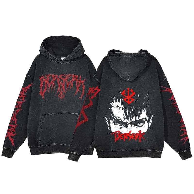 image-Anime Berserk Hoodie Men's Clothing Black Vintage Print Cot