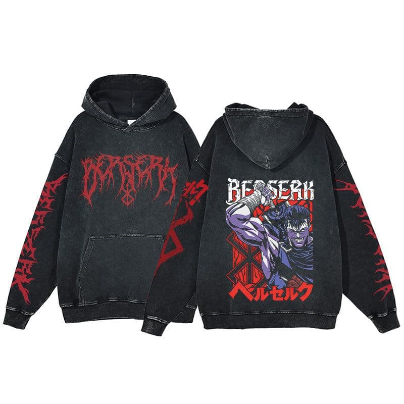image-Anime Berserk Hoodie Men's Clothing Black Vintage Print Cot
