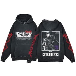 image-Anime Berserk Hoodie Men's Clothing Black Vintage Print Cot