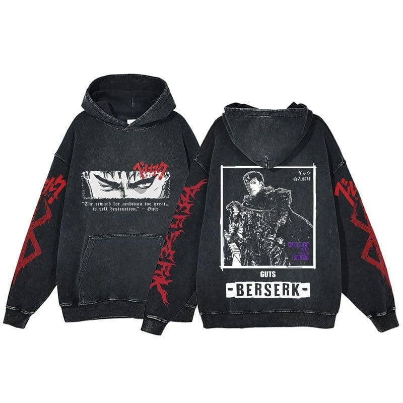 image-Anime Berserk Hoodie Men's Clothing Black Vintage Print Cot