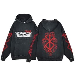 image-Anime Berserk Hoodie Men's Clothing Black Vintage Print Cot