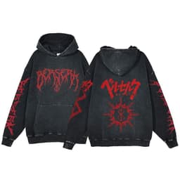 image-Anime Berserk Hoodie Men's Clothing Black Vintage Print Cot