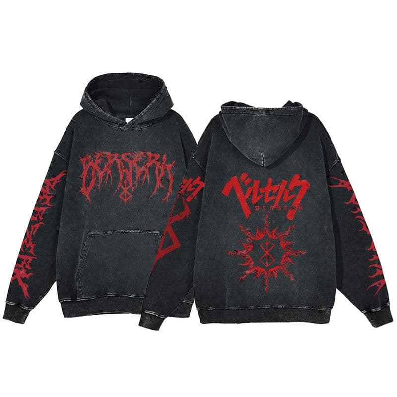 image-Anime Berserk Hoodie Men's Clothing Black Vintage Print Cot