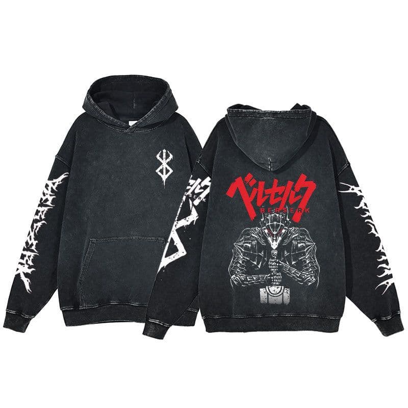 image-Anime Berserk Hoodie Men's Clothing Black Vintage Print Cot