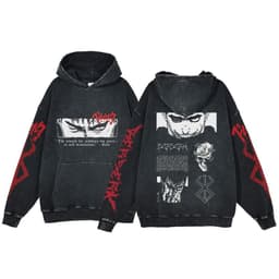 image-Anime Berserk Hoodie Men's Clothing Black Vintage Print Cot