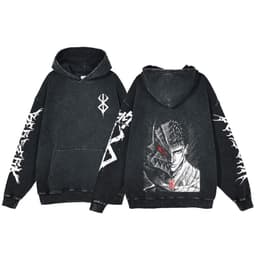 image-Anime Berserk Hoodie Men's Clothing Black Vintage Print Cot