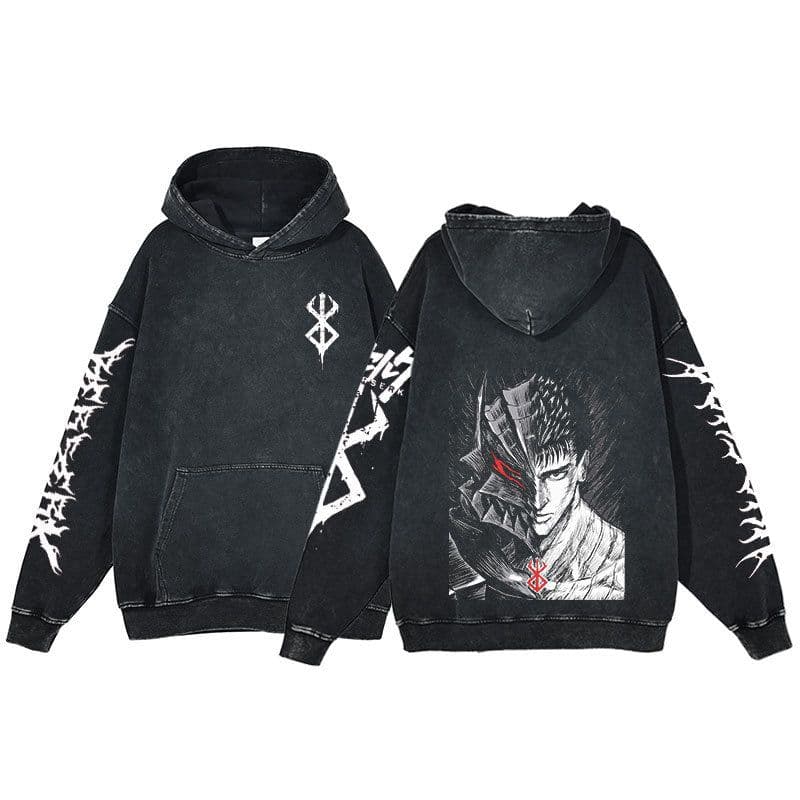 image-Anime Berserk Hoodie Men's Clothing Black Vintage Print Cot