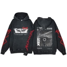 image-Anime Berserk Hoodie Men's Clothing Black Vintage Print Cot