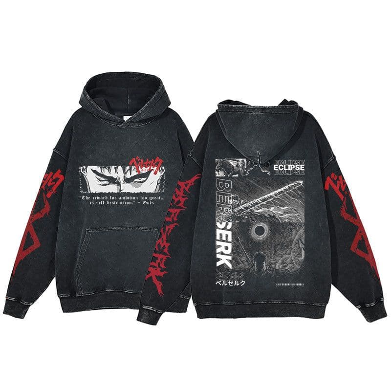 image-Anime Berserk Hoodie Men's Clothing Black Vintage Print Cot