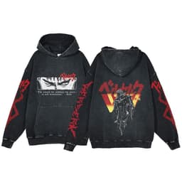 image-Anime Berserk Hoodie Men's Clothing Black Vintage Print Cot