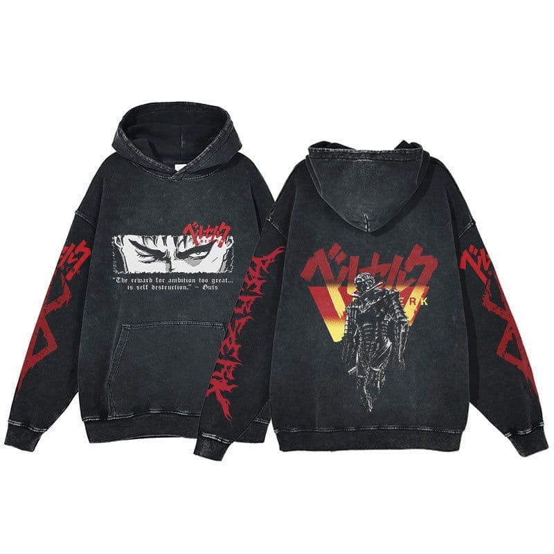 image-Anime Berserk Hoodie Men's Clothing Black Vintage Print Cot