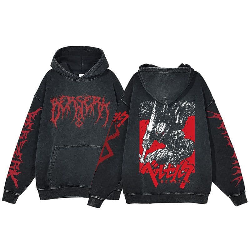 image-Anime Berserk Hoodie Men's Clothing Black Vintage Print Cot