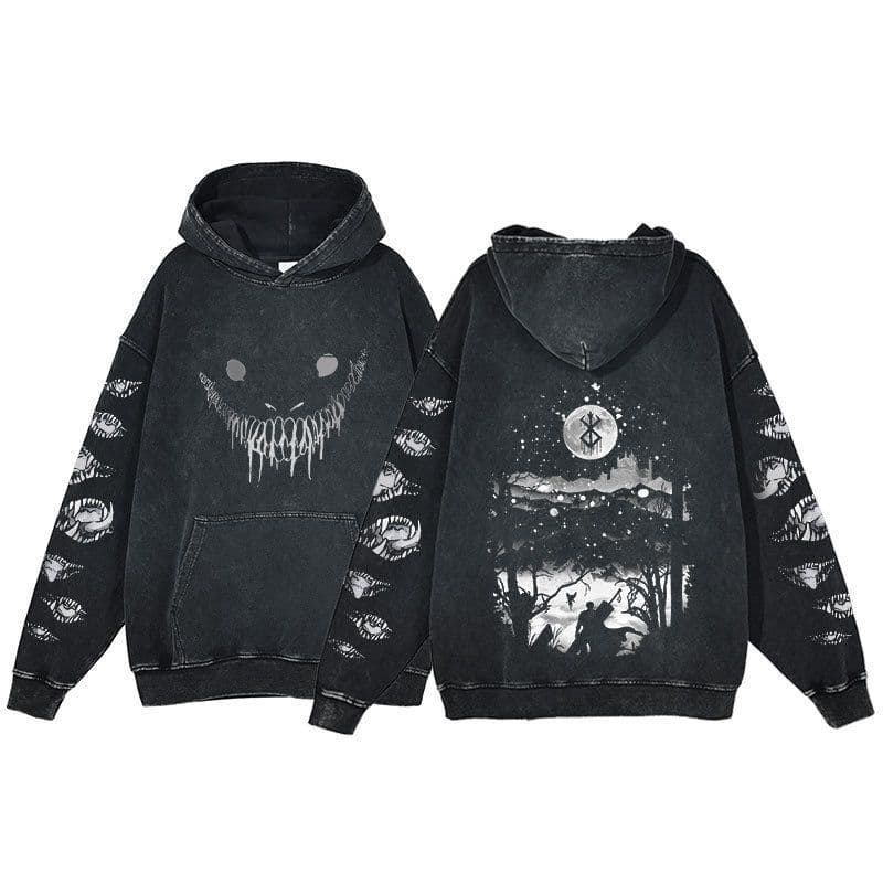 image-Anime Berserk Hoodie Men's Clothing Black Vintage Print Cot
