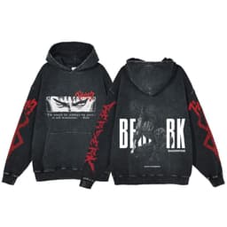 image-Anime Berserk Hoodie Men's Clothing Black Vintage Print Cot