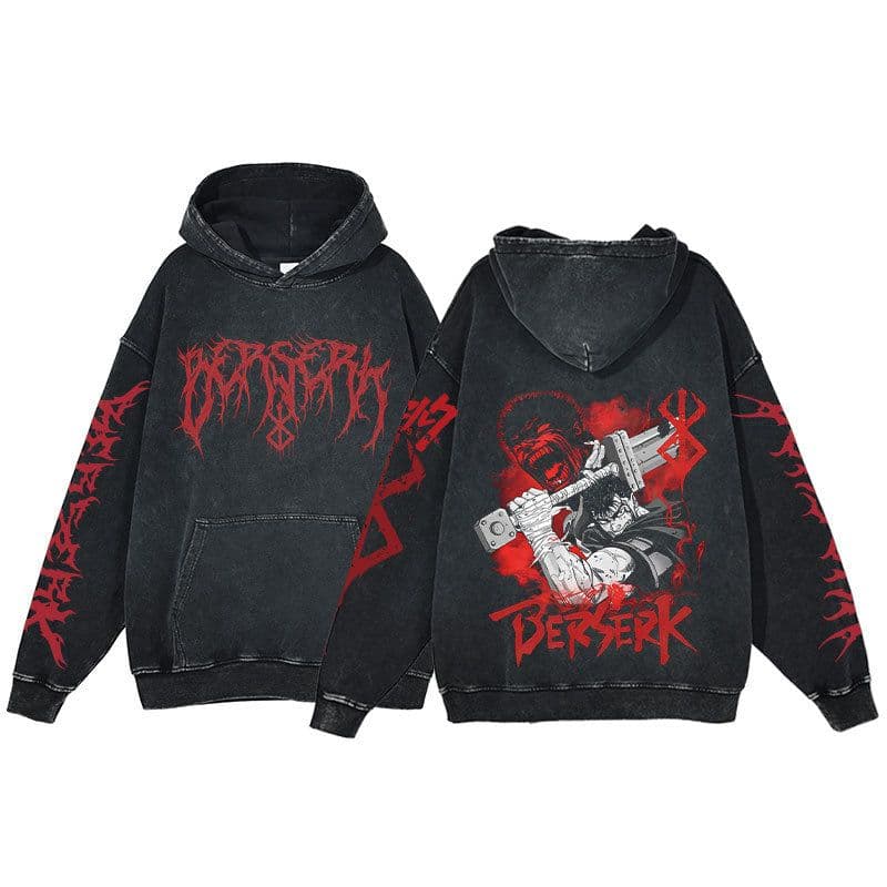 image-Anime Berserk Hoodie Men's Clothing Black Vintage Print Cot