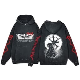 image-Anime Berserk Hoodie Men's Clothing Black Vintage Print Cot