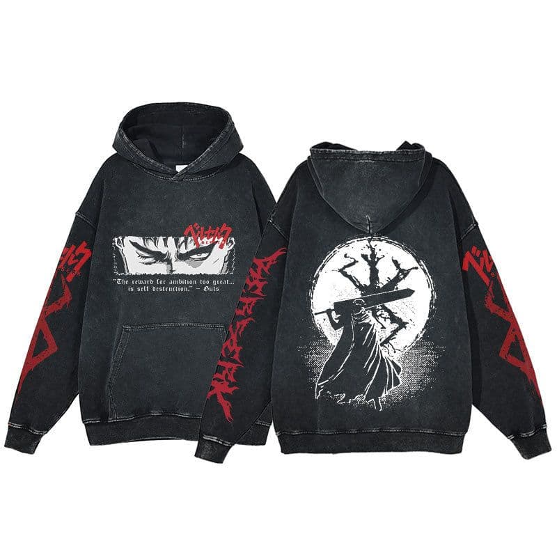 image-Anime Berserk Hoodie Men's Clothing Black Vintage Print Cot