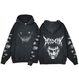 image-Anime Berserk Hoodie Men's Clothing Black Vintage Print Cot