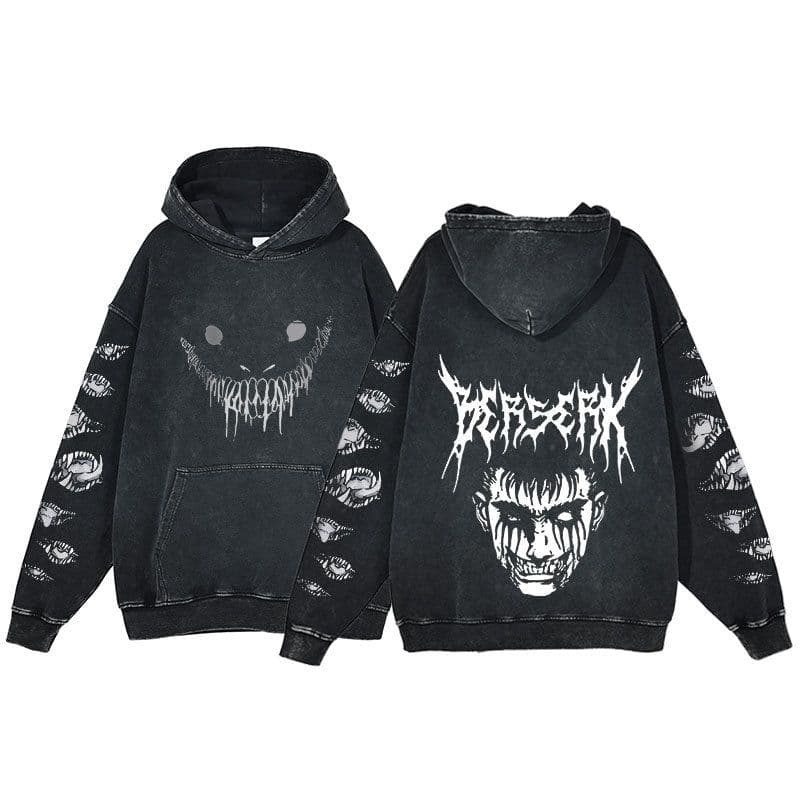 image-Anime Berserk Hoodie Men's Clothing Black Vintage Print Cot