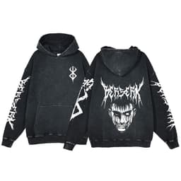 image-Anime Berserk Hoodie Men's Clothing Black Vintage Print Cot