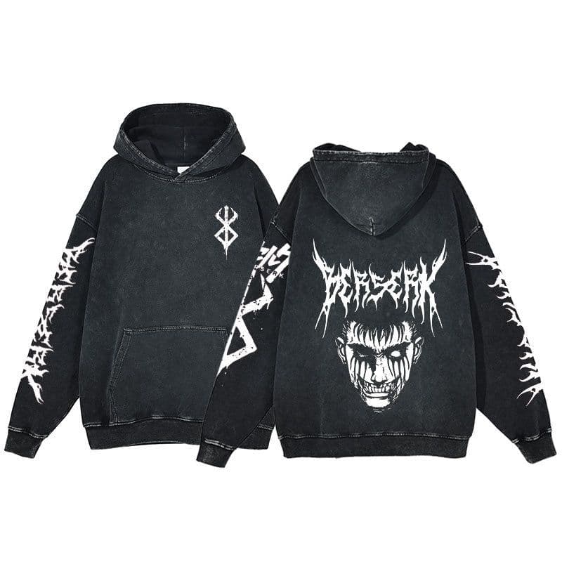 image-Anime Berserk Hoodie Men's Clothing Black Vintage Print Cot