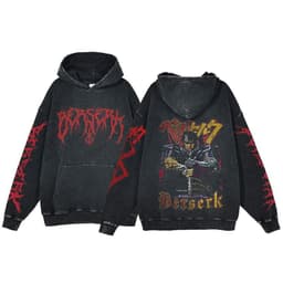 image-Anime Berserk Hoodie Men's Clothing Black Vintage Print Cot