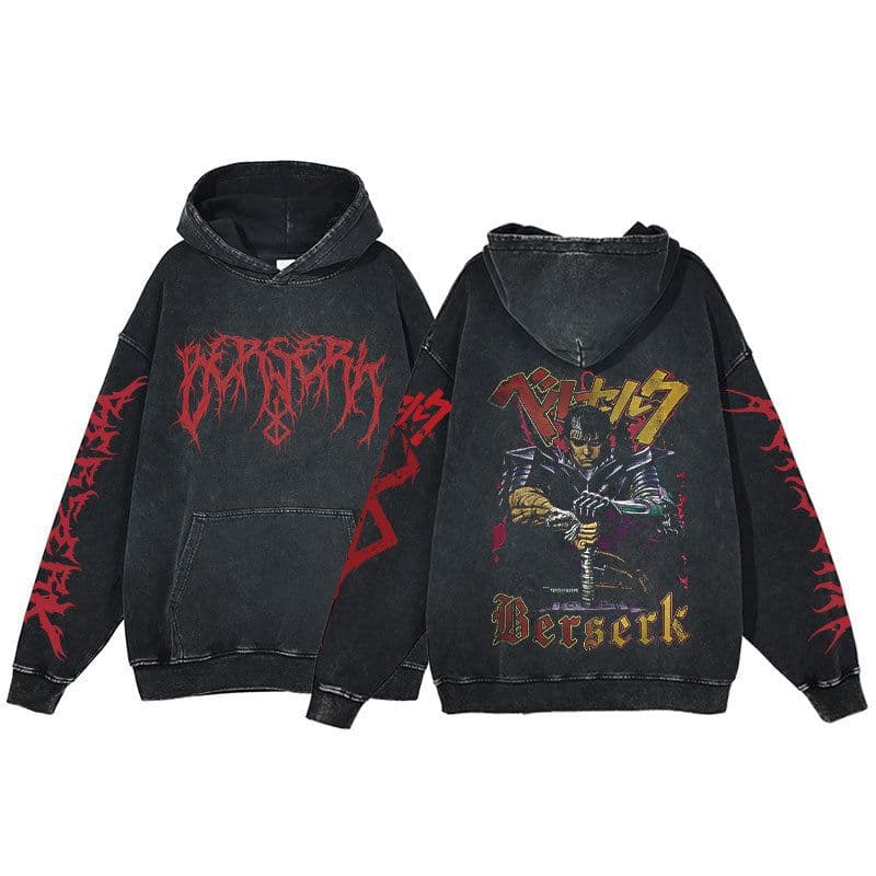 image-Anime Berserk Hoodie Men's Clothing Black Vintage Print Cot