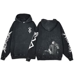 image-Anime Berserk Hoodie Men's Clothing Black Vintage Print Cot