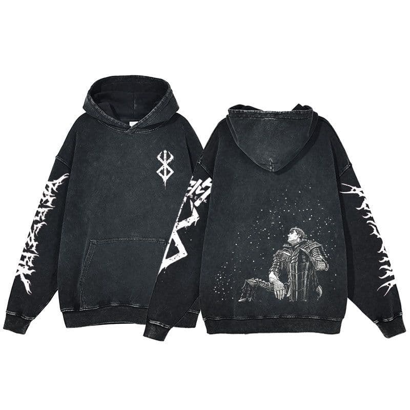 image-Anime Berserk Hoodie Men's Clothing Black Vintage Print Cot