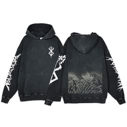 image-Anime Berserk Hoodie Men's Clothing Black Vintage Print Cot