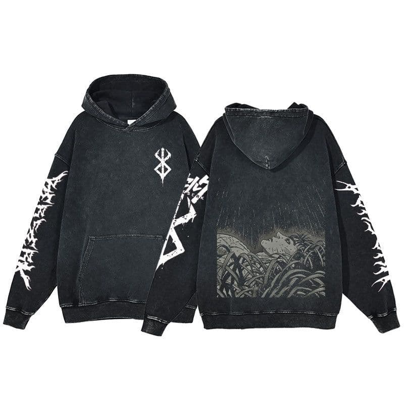 image-Anime Berserk Hoodie Men's Clothing Black Vintage Print Cot