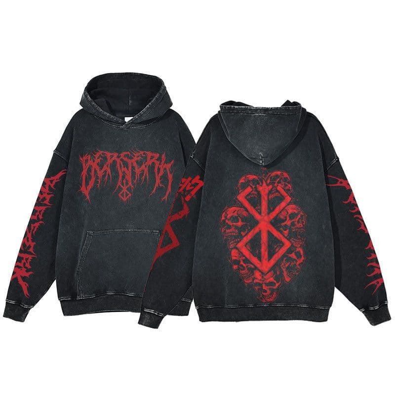 image-Anime Berserk Hoodie Men's Clothing Black Vintage Print Cot