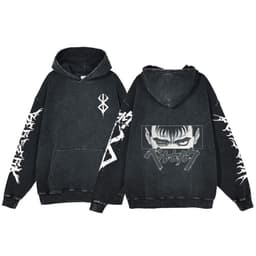 image-Anime Berserk Hoodie Men's Clothing Black Vintage Print Cot
