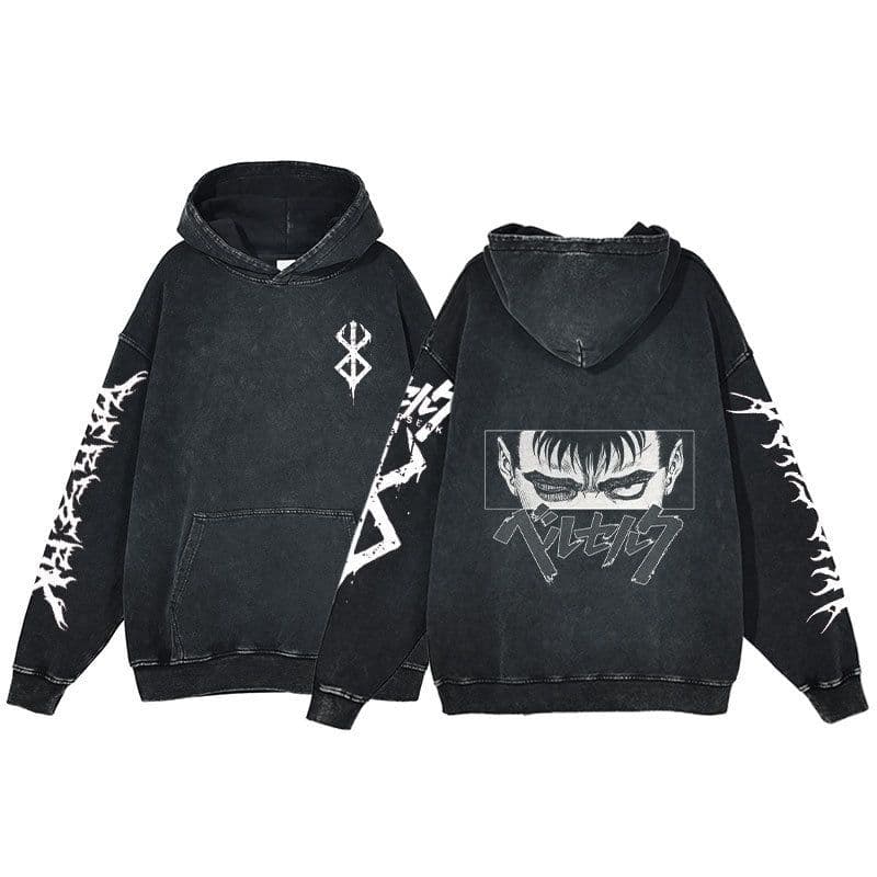 image-Anime Berserk Hoodie Men's Clothing Black Vintage Print Cot