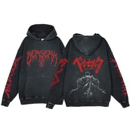 image-Anime Berserk Hoodie Men's Clothing Black Vintage Print Cot