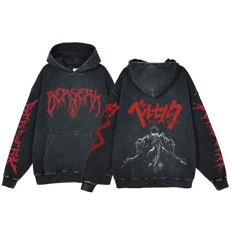 image-Anime Berserk Hoodie Men's Clothing Black Vintage Print Cot