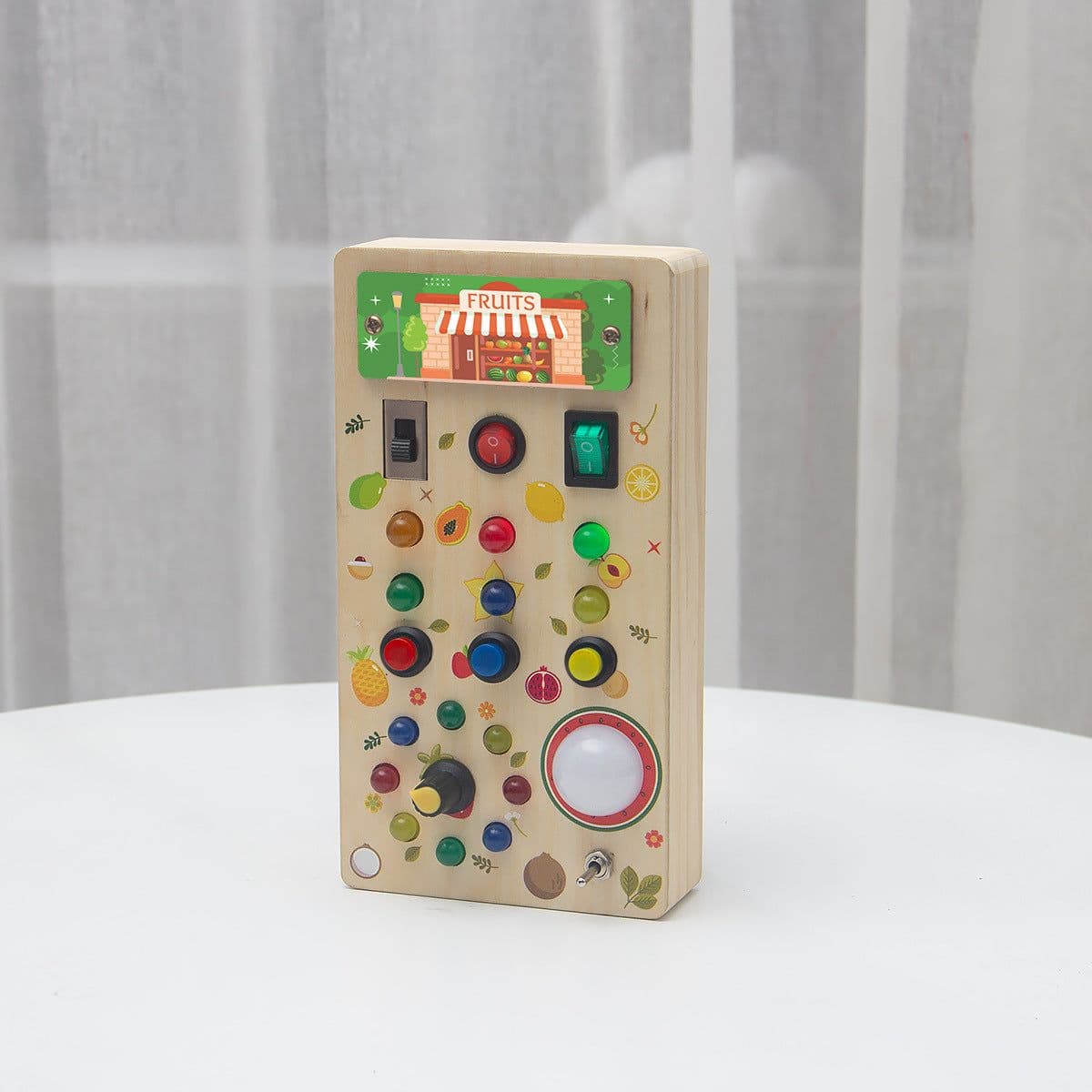 image-Cross-border hot selling children's early education wooden LED light socket switch busy board toys hands-on wooden toys