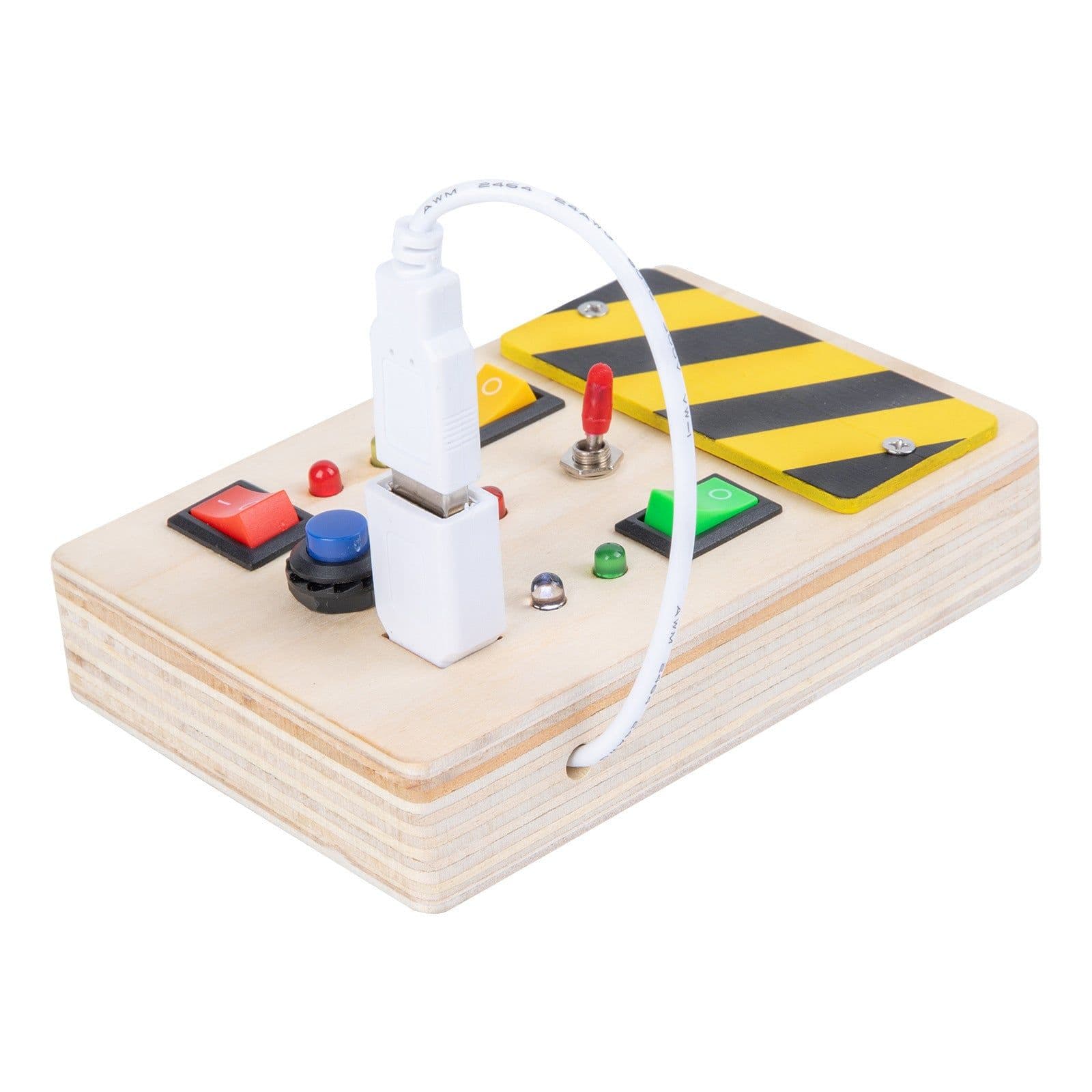 image-Cross-border hot selling children's early education wooden LED light socket switch busy board toys hands-on wooden toys