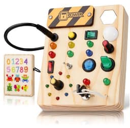 image-Cross-border hot selling children's early education wooden LED light socket switch busy board toys hands-on wooden toys