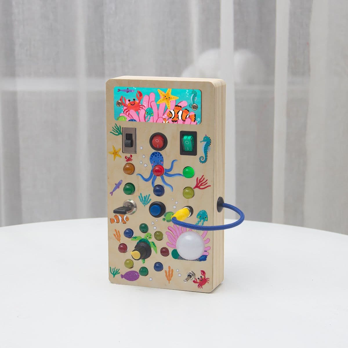 image-Cross-border hot selling children's early education wooden LED light socket switch busy board toys hands-on wooden toys