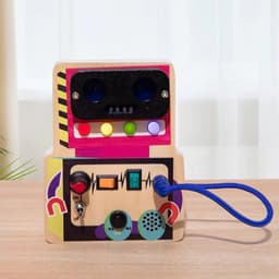 image-Cross-border hot selling children's early education wooden LED light socket switch busy board toys hands-on wooden toys