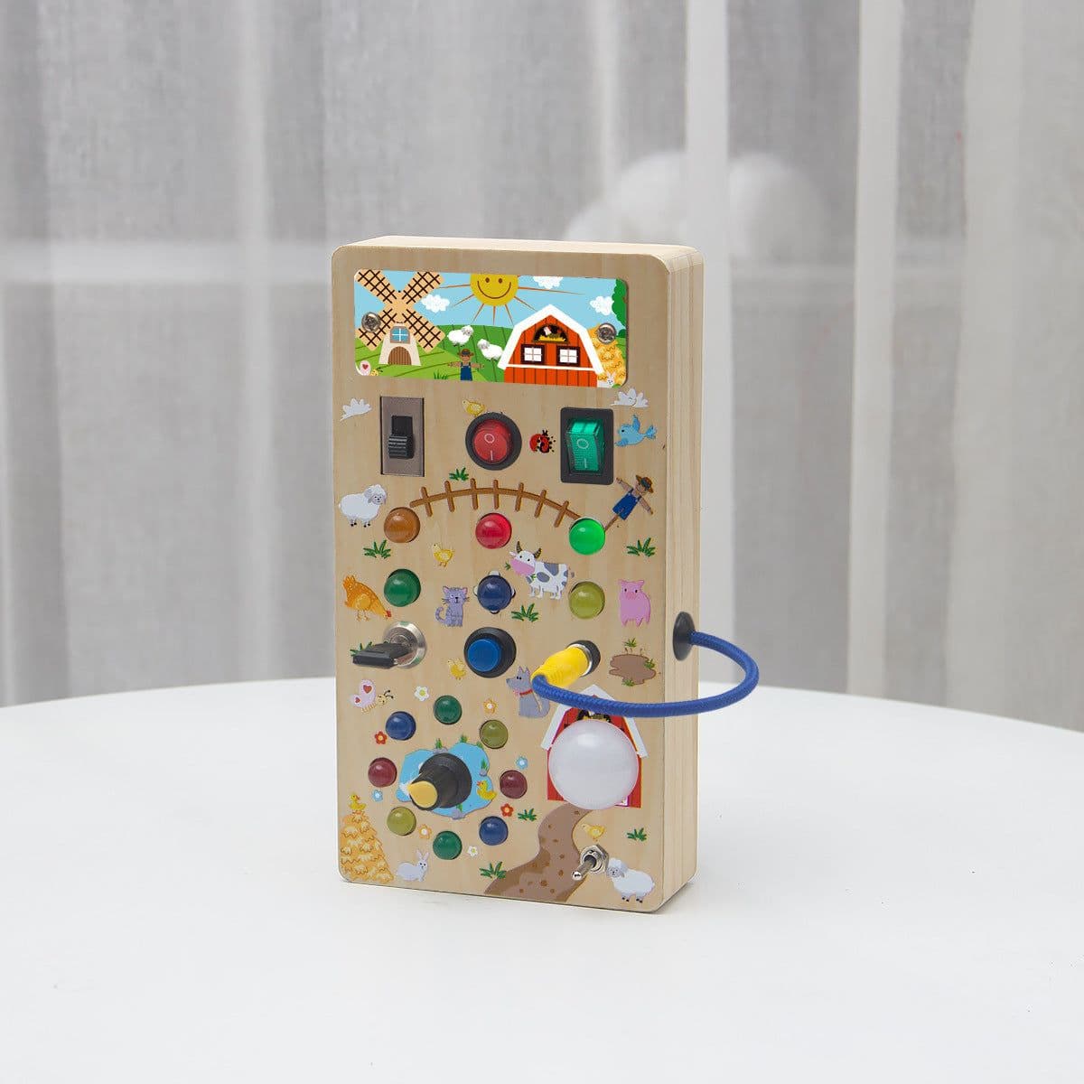 image-Cross-border hot selling children's early education wooden LED light socket switch busy board toys hands-on wooden toys